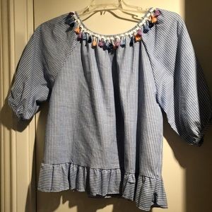 Striped tasseled jean shirt